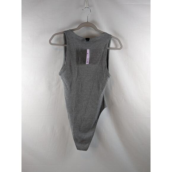 Wild Fable Bodysuit Waffle Tank Heather Gray S Snap Scallop Accent Casual Layer - Picture 7 of 7